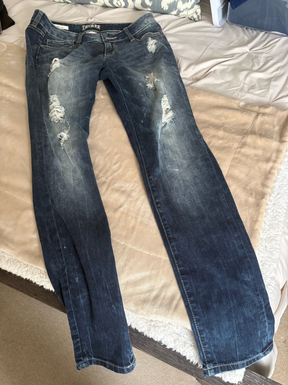 Decree Women's Distressed Dark Wash Boot Cut Jeans